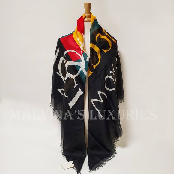 GUCCI SCARF COCO CAPITAN TOMORROW GG LOGO BLACK MODAL SILK SHAWL SQUARE 55" - Picture 2 of 15